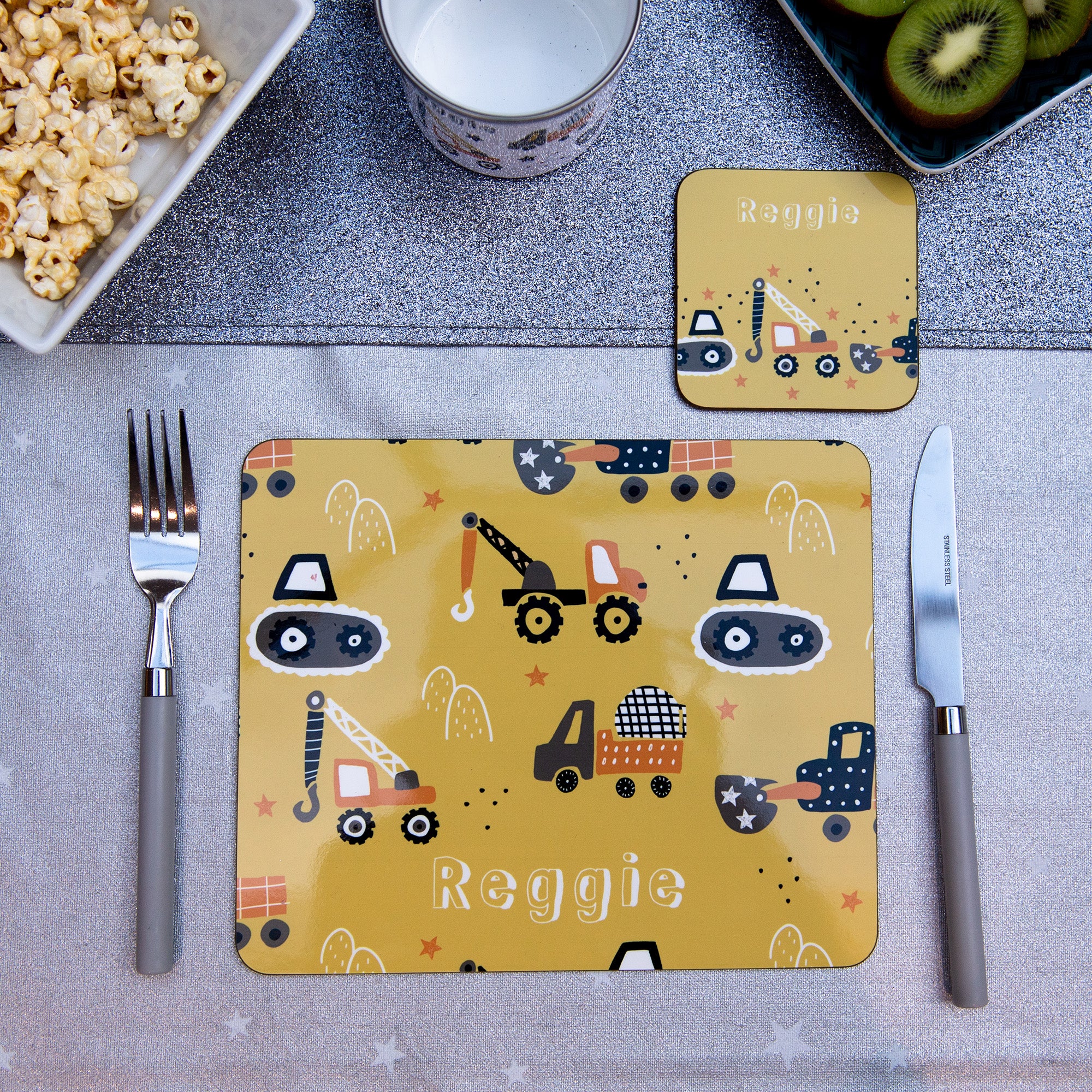 Trucks Placemat, Coaster & Enamel Gift Set