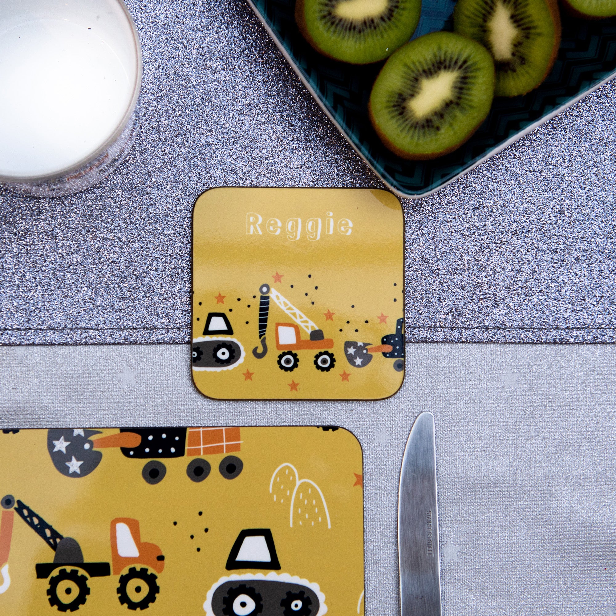 Trucks Placemat, Coaster & Enamel Gift Set