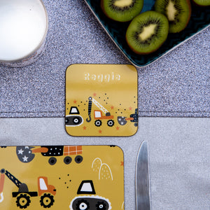 Trucks Personalised Placemat - Mustard background