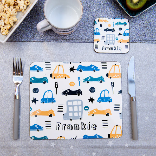Transport Personalised Coaster with colourful cars, vans and traffic s ...