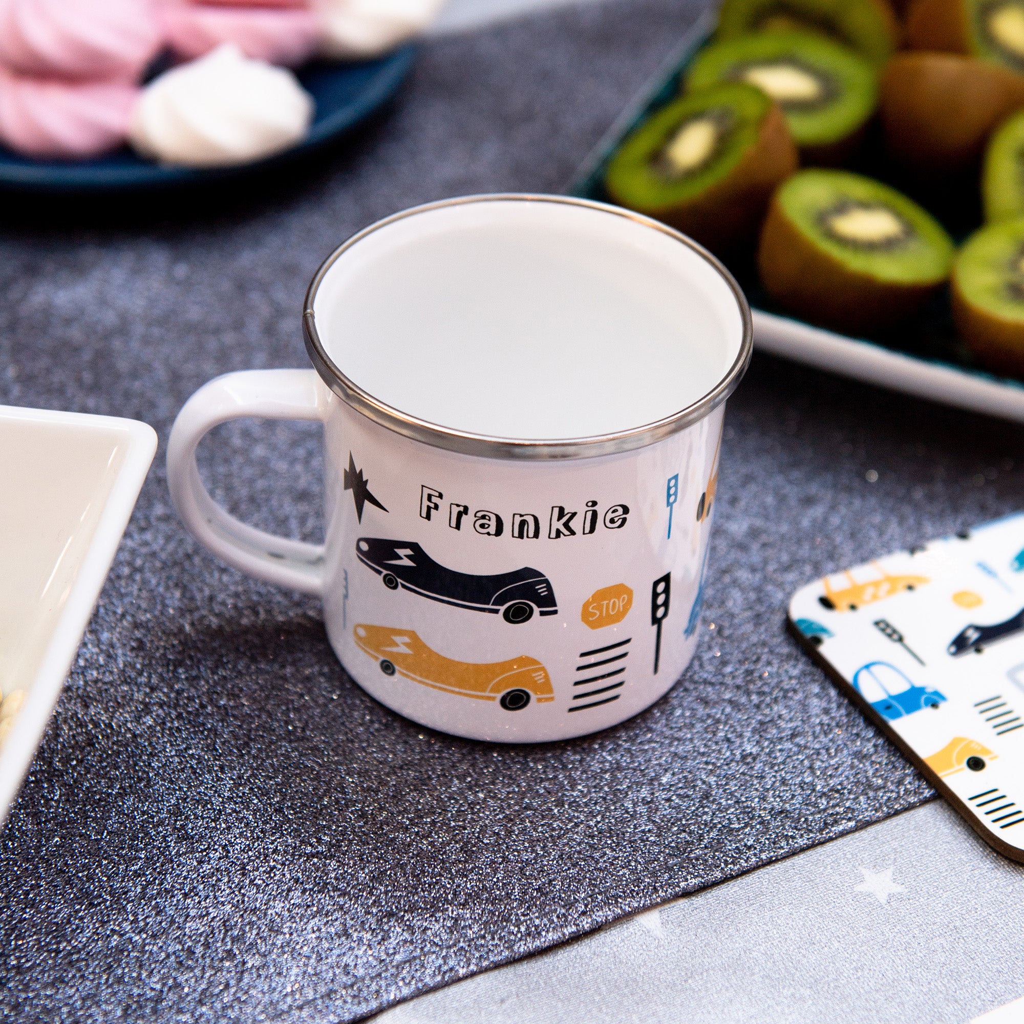 Transport Personalised Enamel Mug - cars, vans and traffic signs