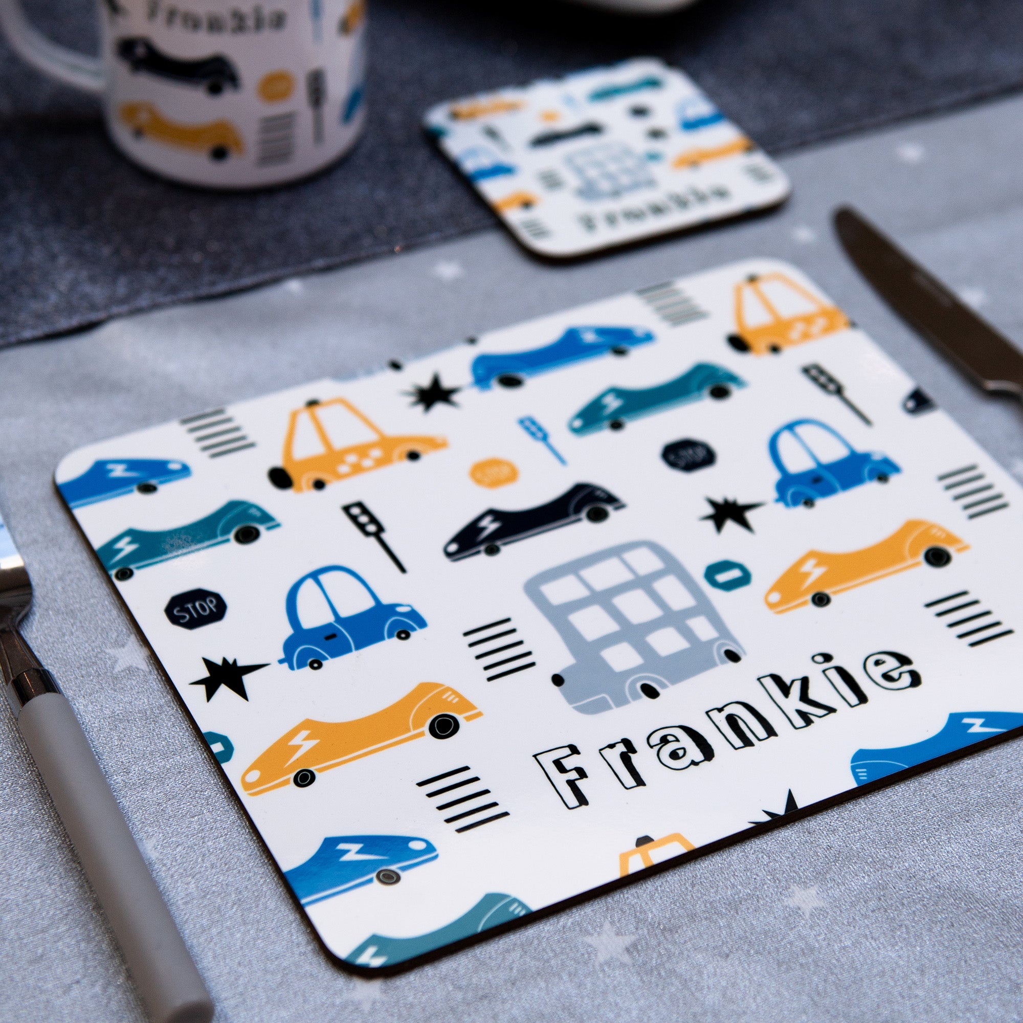 Transport, Cars Placemat, Coaster & Enamel Gift Set