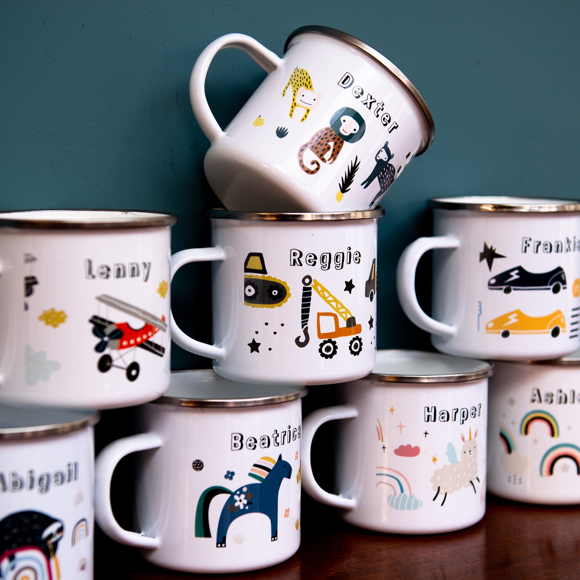 Transport Personalised Enamel Mug - cars, vans and traffic signs