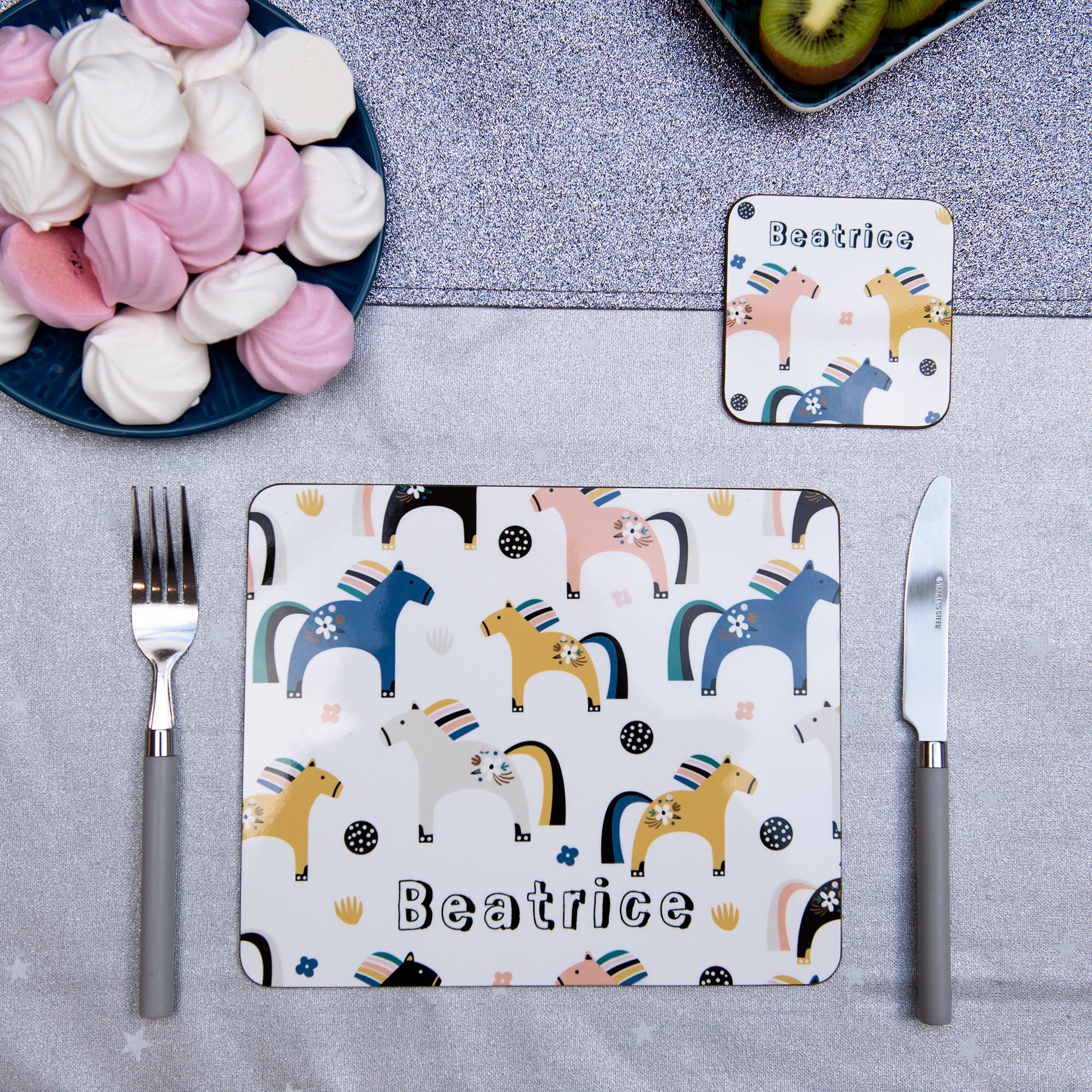 Ponies Placemat, Coaster & Enamel Gift Set