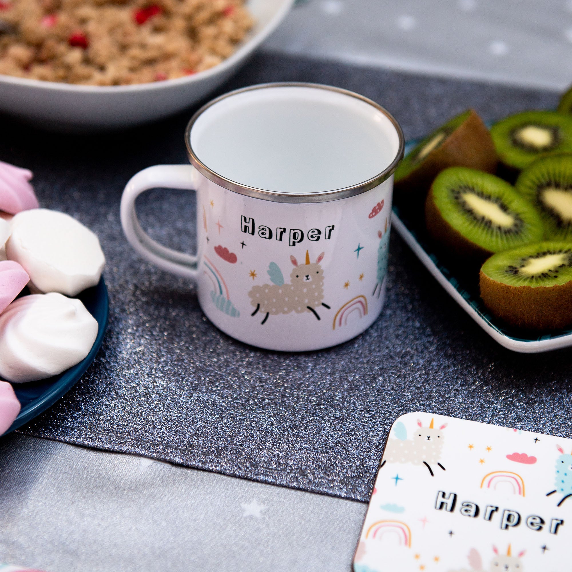 Llamacorns Placemat, Coaster & Enamel Gift Set