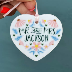 Folksy Luxury Wedding Card With Heart Ceramic Keepsake