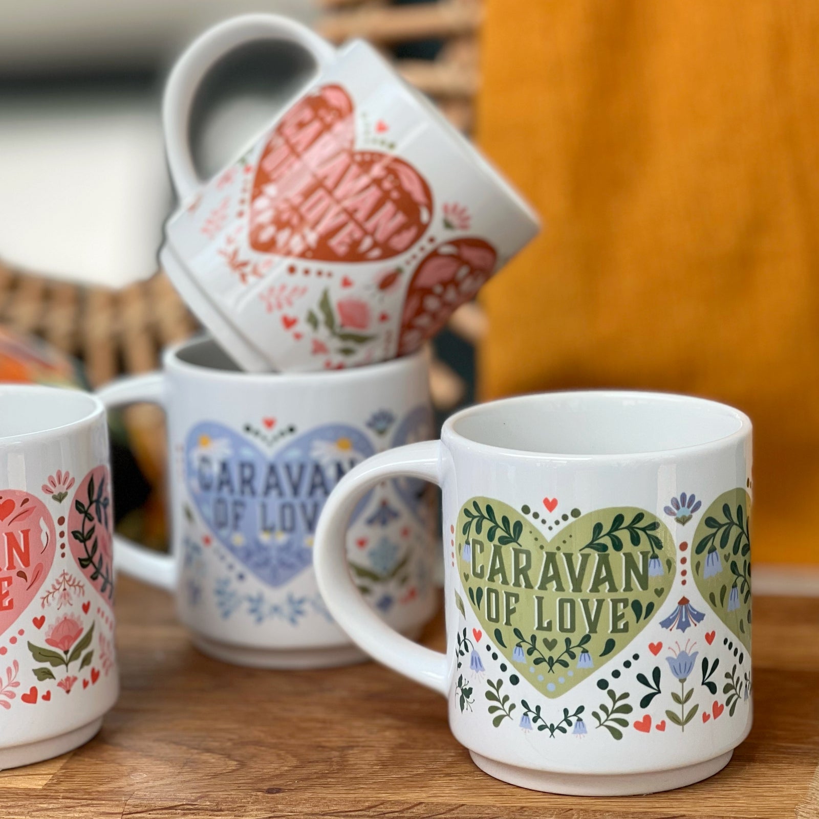 Caravan Of Love Folksy Heart Mugs