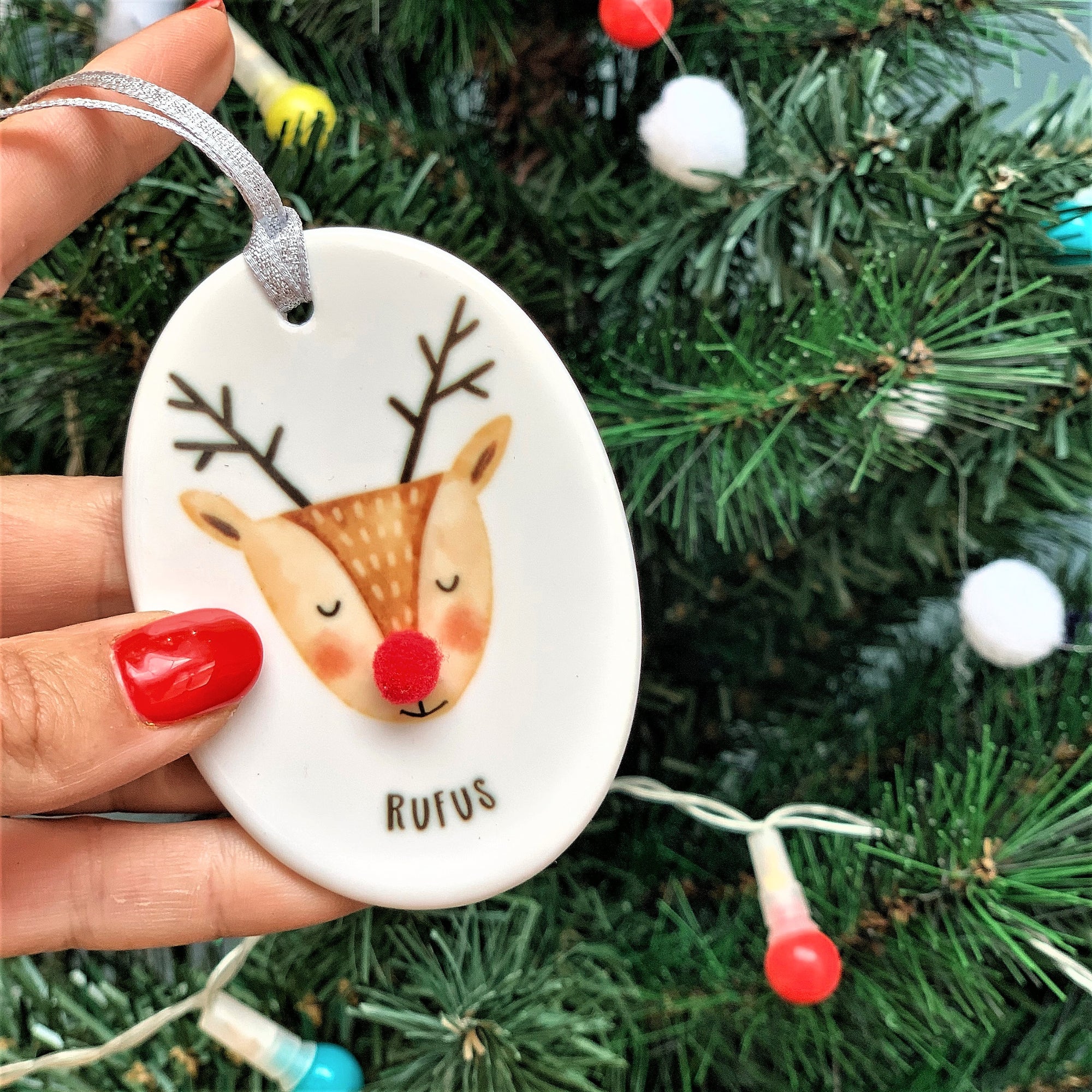 Ceramic Rudolph Christmas Decoration With Pom Pom Nose