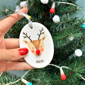 Ceramic Rudolph Christmas Decoration With Pom Pom Nose