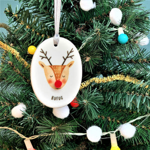 Ceramic Rudolph Christmas Decoration With Pom Pom Nose