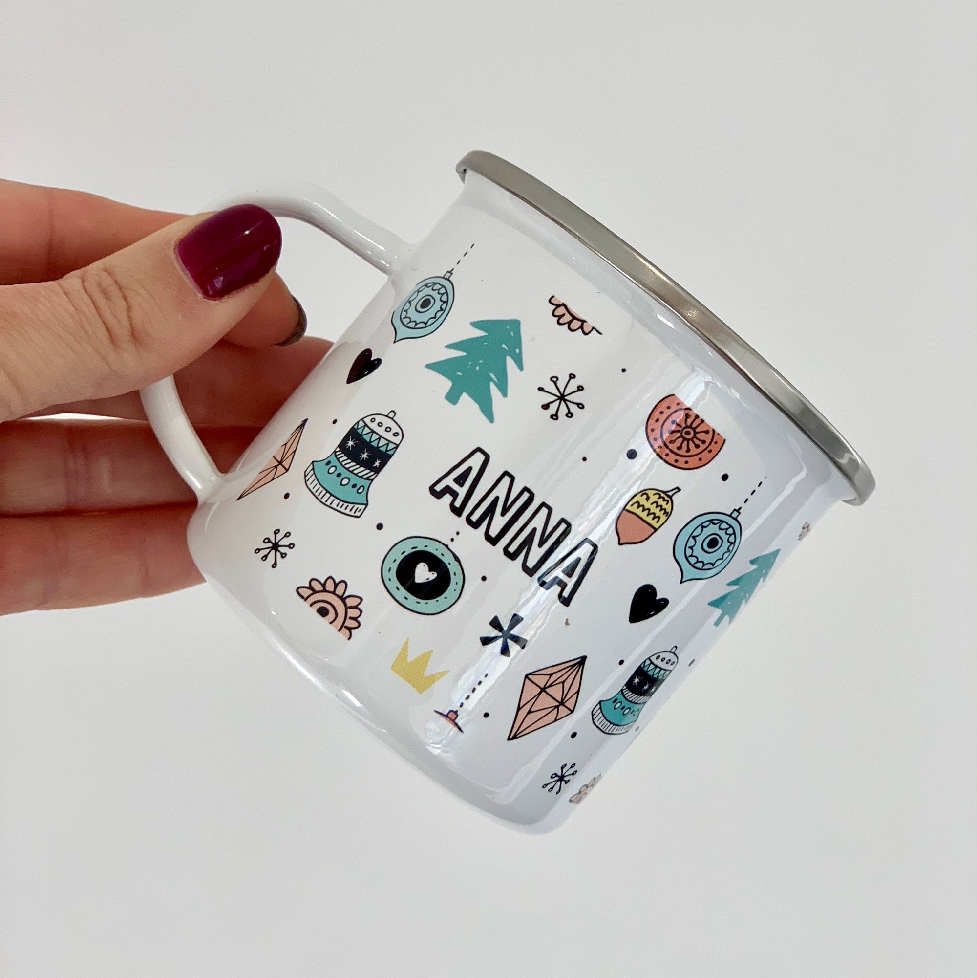 Personalised Christmas Doodle Enamel Mug - Hendog Designs