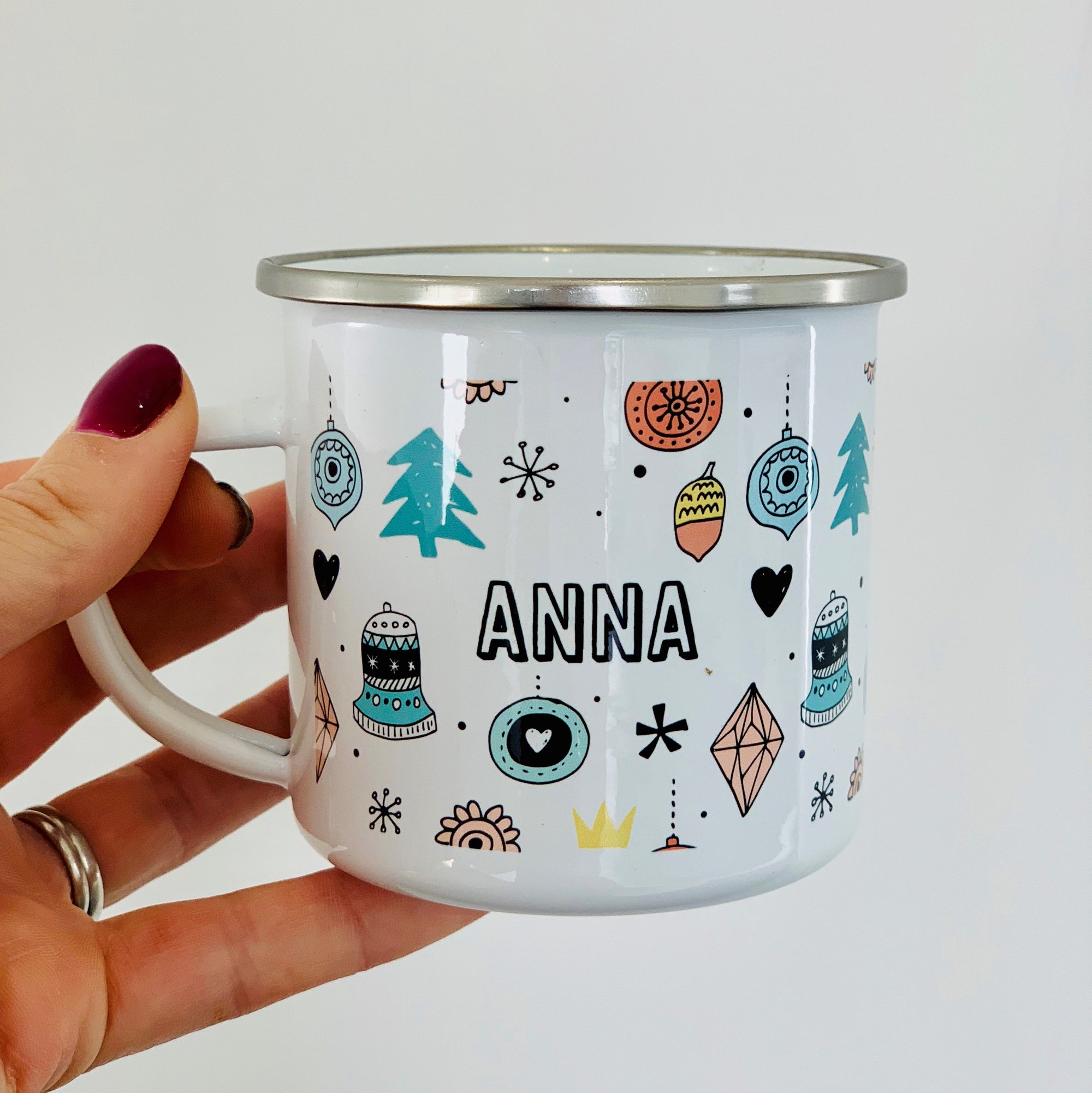 Personalised Christmas Doodle Enamel Mug - Hendog Designs