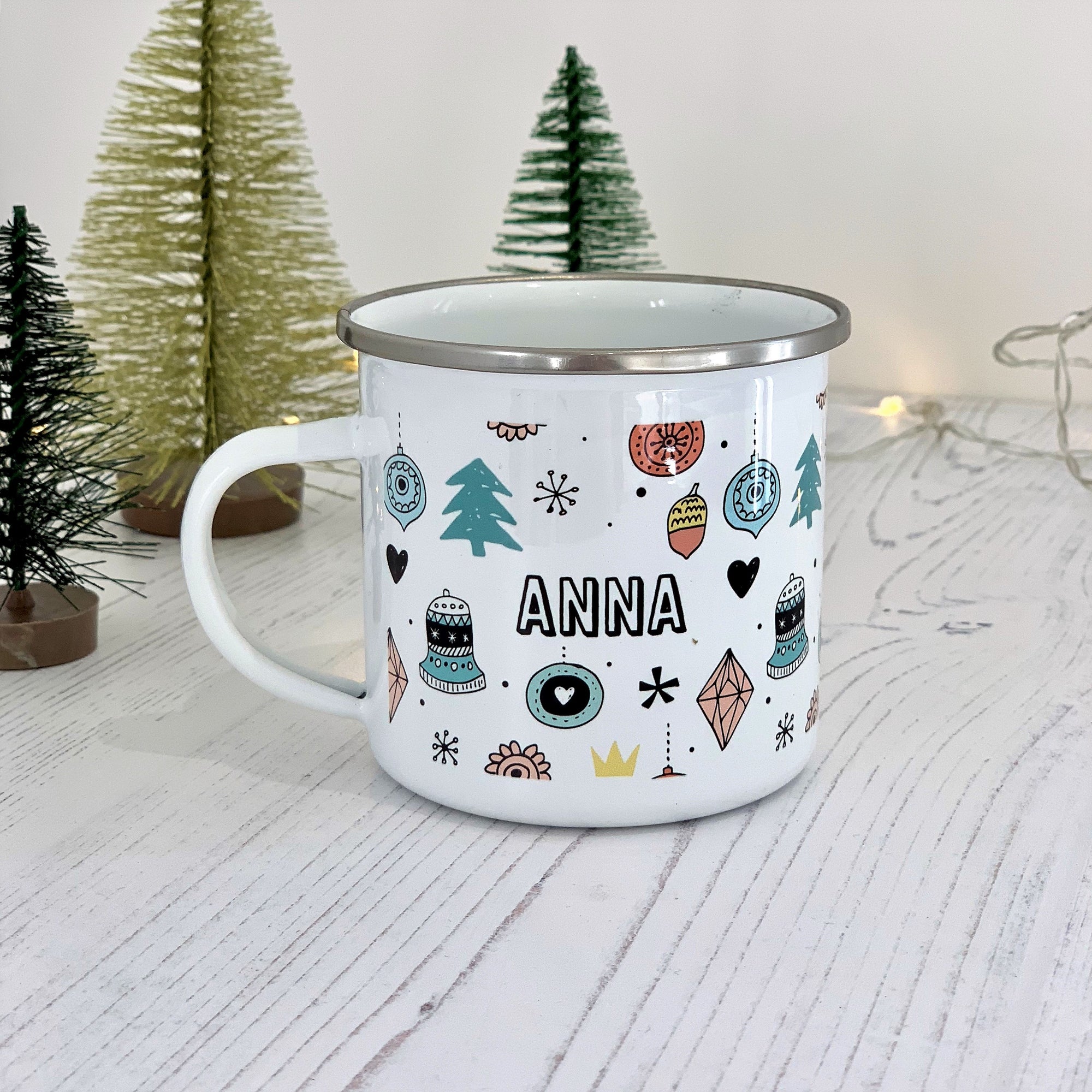 Personalised Christmas Doodle Enamel Mug - Hendog Designs