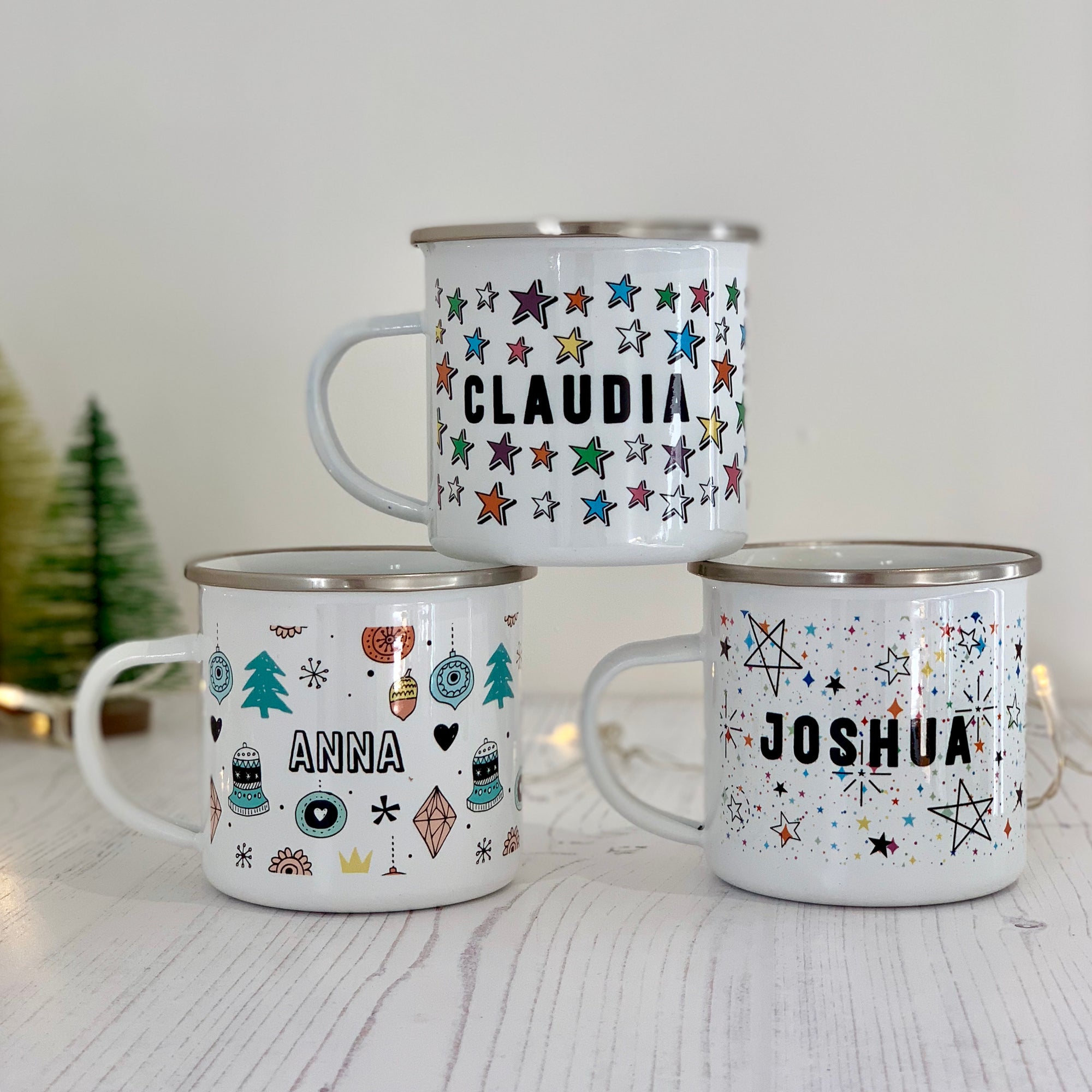 Personalised Christmas Doodle Enamel Mug - Hendog Designs