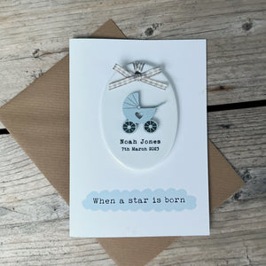 New Baby Card With Ceramic Keepsake with Pram