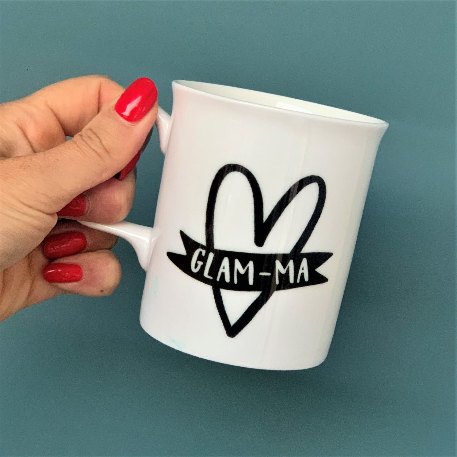 Glam-Ma Monochrome Heart Bone China Mug