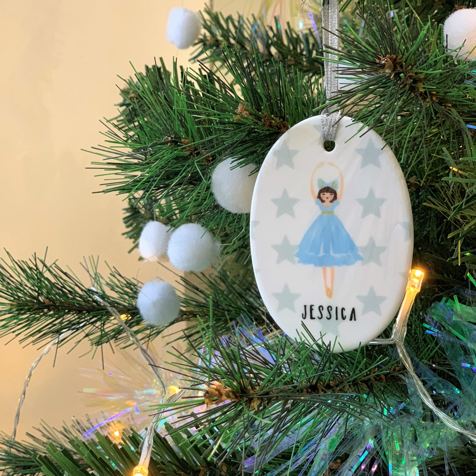 Oval Ceramic Blue Ballerina Christmas Decoration - Hendog Designs