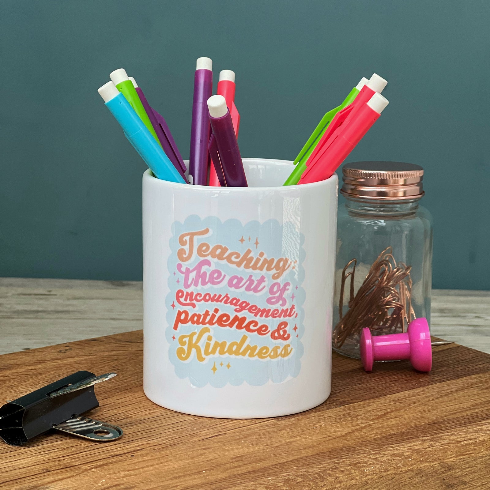Teacher Ceramic Pen Pot - Typography Design 'Art Of Encouragement...'