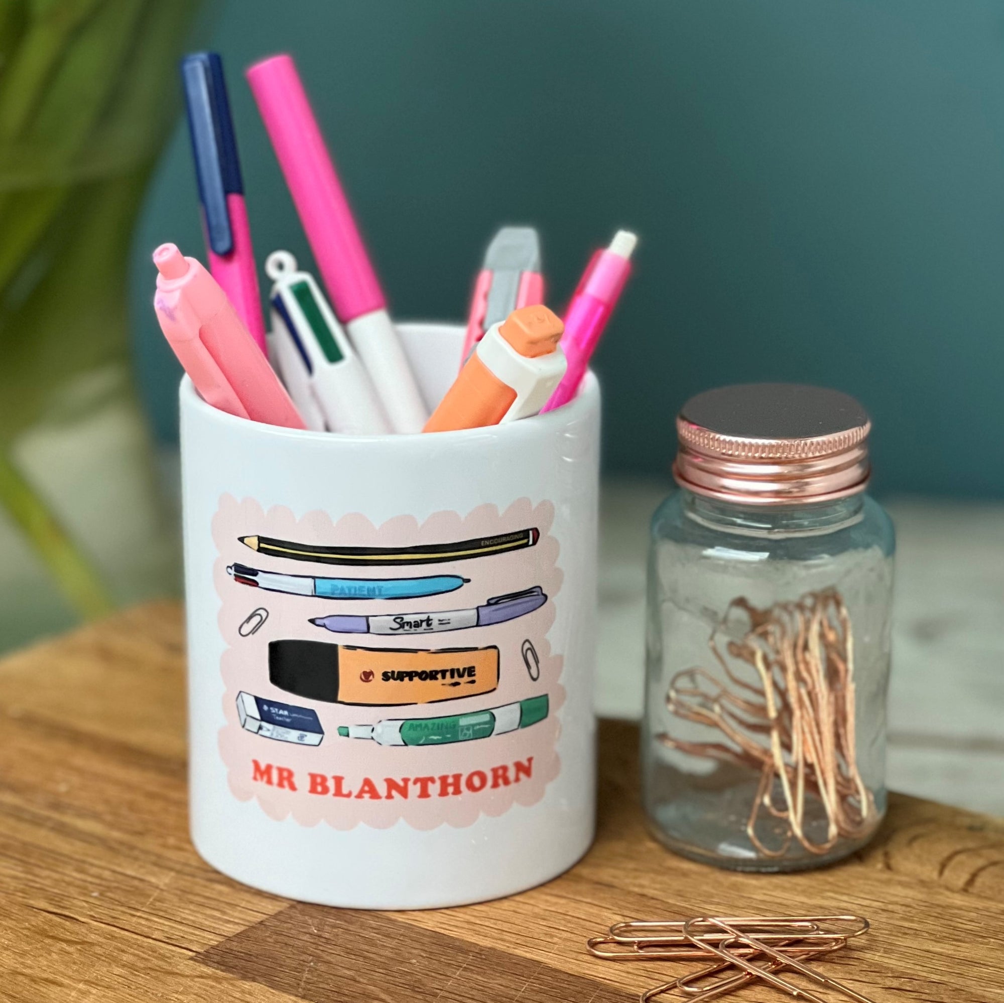 Teacher Pen Pot With Iconic Stationery Doodles With Positive Words