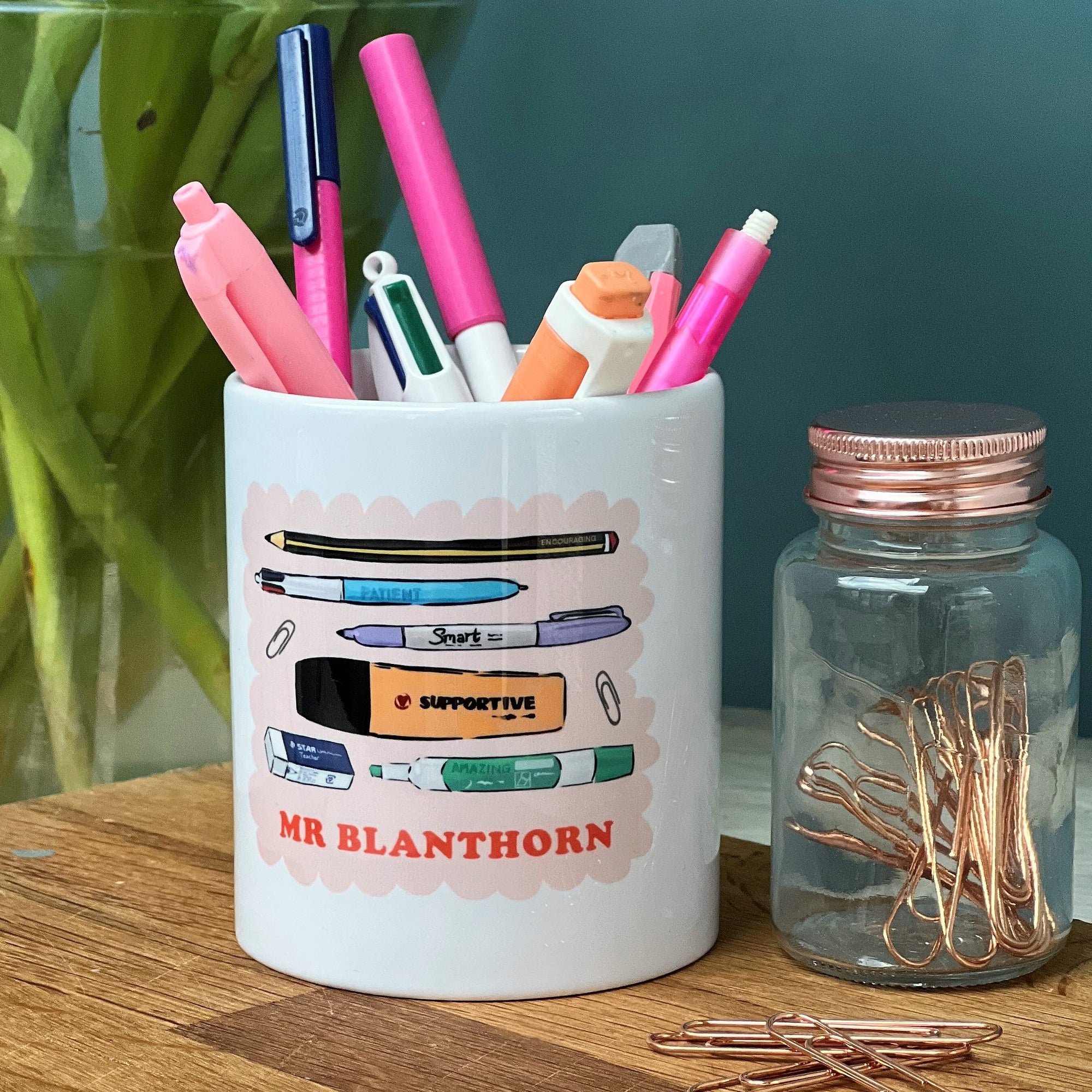 Teacher Pen Pot With Iconic Stationery Doodles With Positive Words