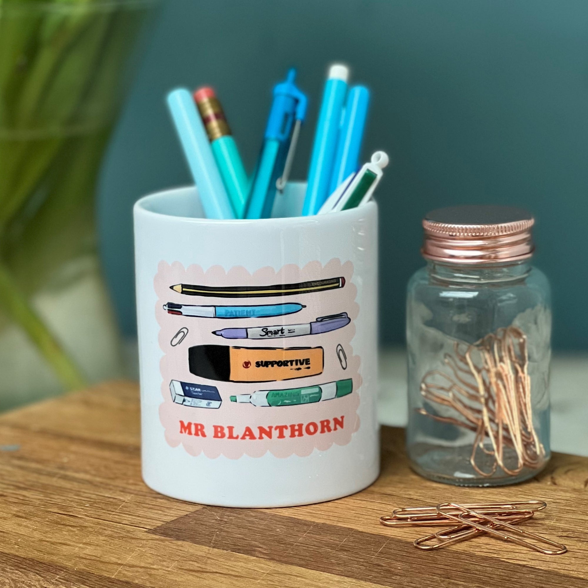 Teacher Pen Pot With Iconic Stationery Doodles With Positive Words