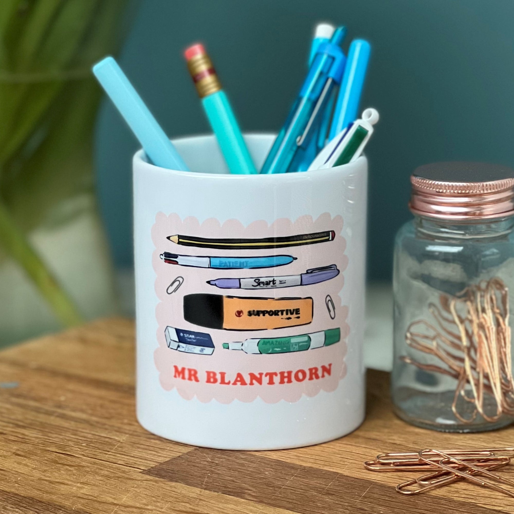 Teacher Pen Pot With Iconic Stationery Doodles With Positive Words