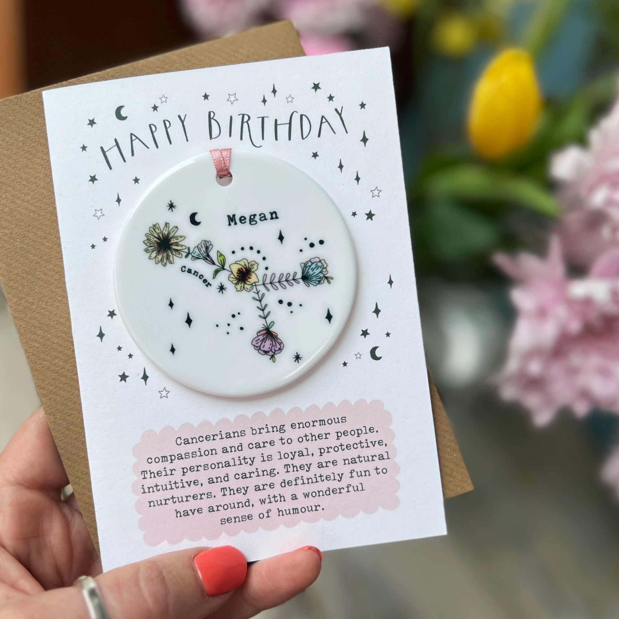 Zodiac Floral Star Constellation Keepsake Birthday Card