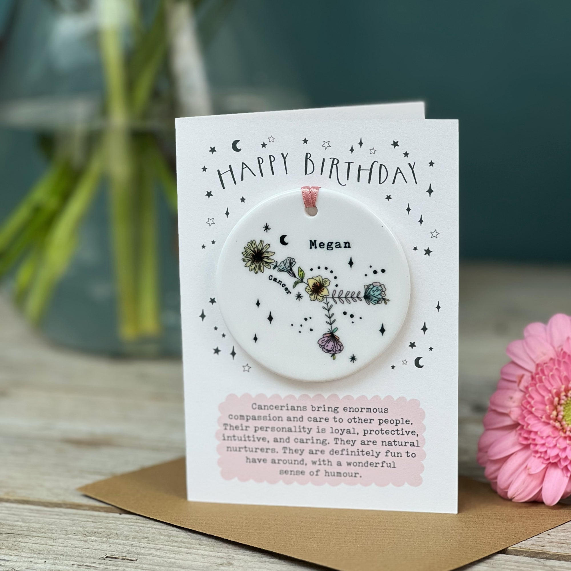 Zodiac Floral Star Constellation Keepsake Birthday Card