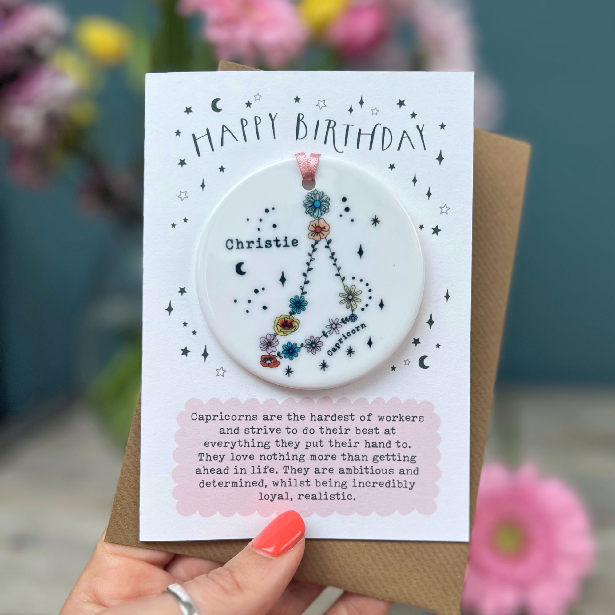 Zodiac Floral Star Constellation Keepsake Birthday Card