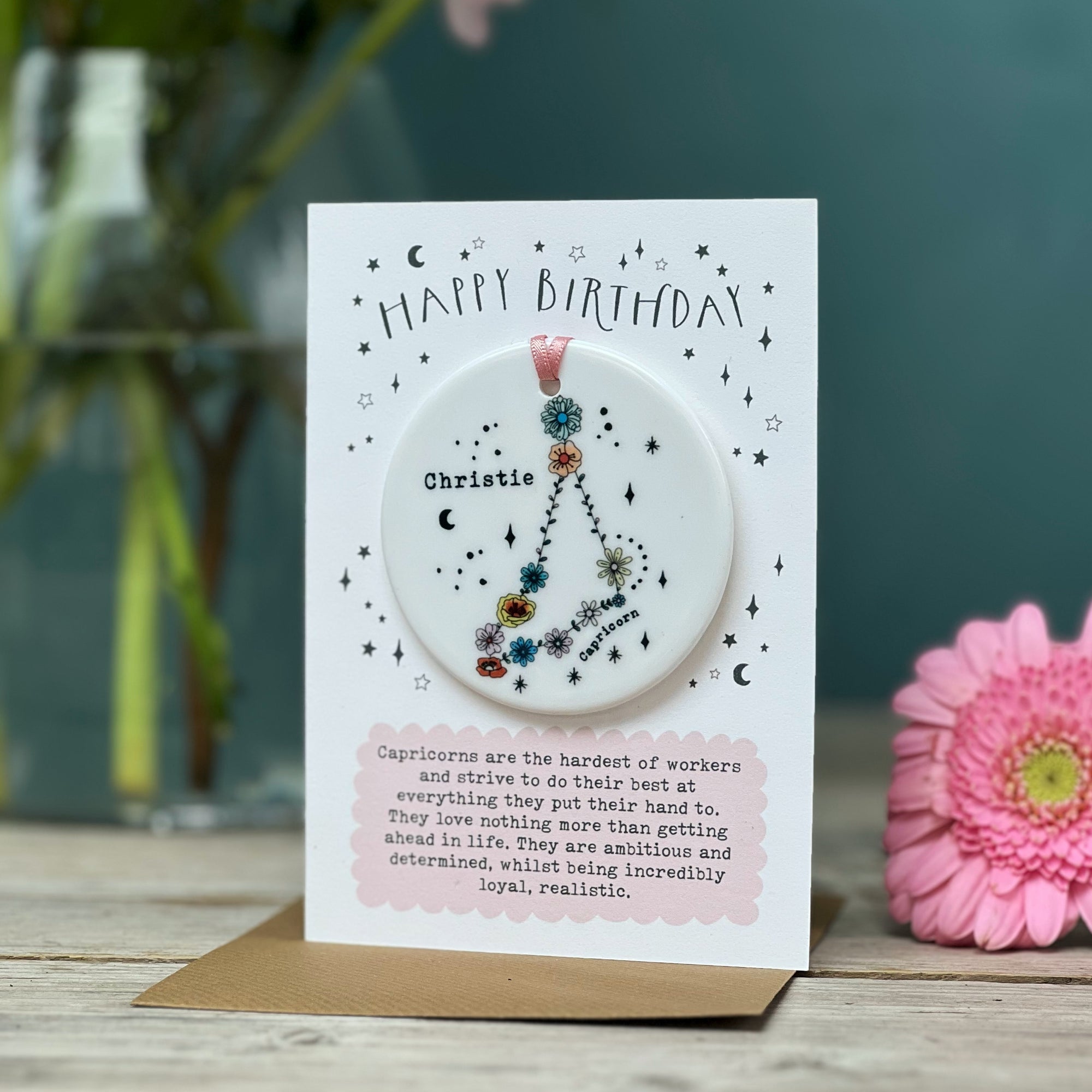 Zodiac Floral Star Constellation Keepsake Birthday Card