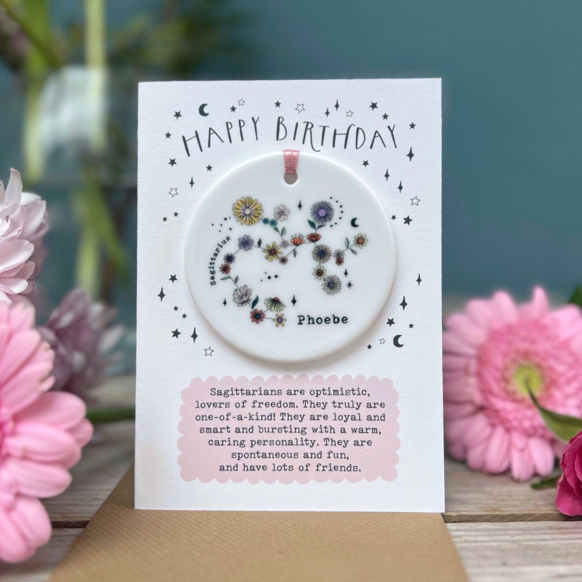 Zodiac Floral Star Constellation Keepsake Birthday Card