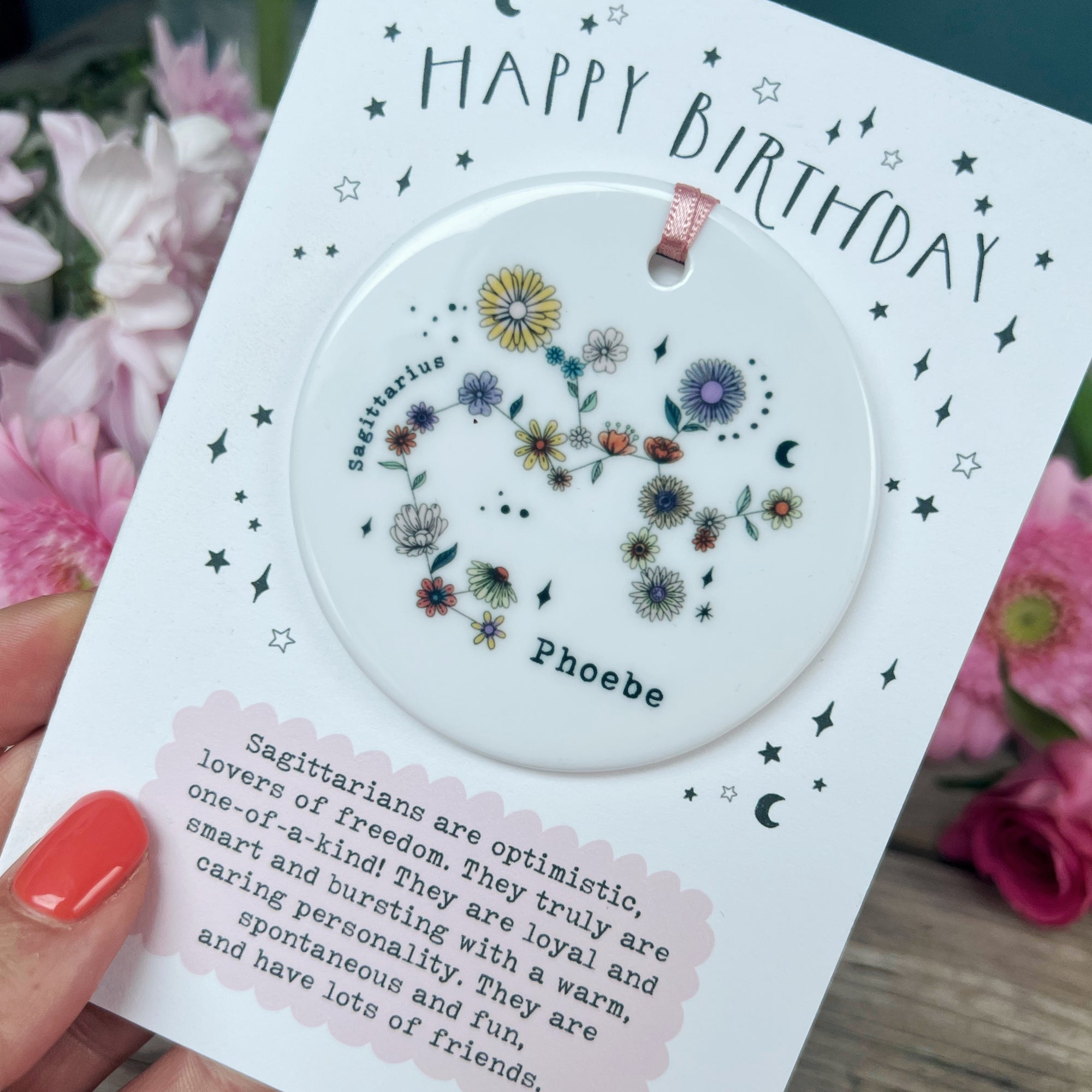 Zodiac Floral Star Constellation Keepsake Birthday Card