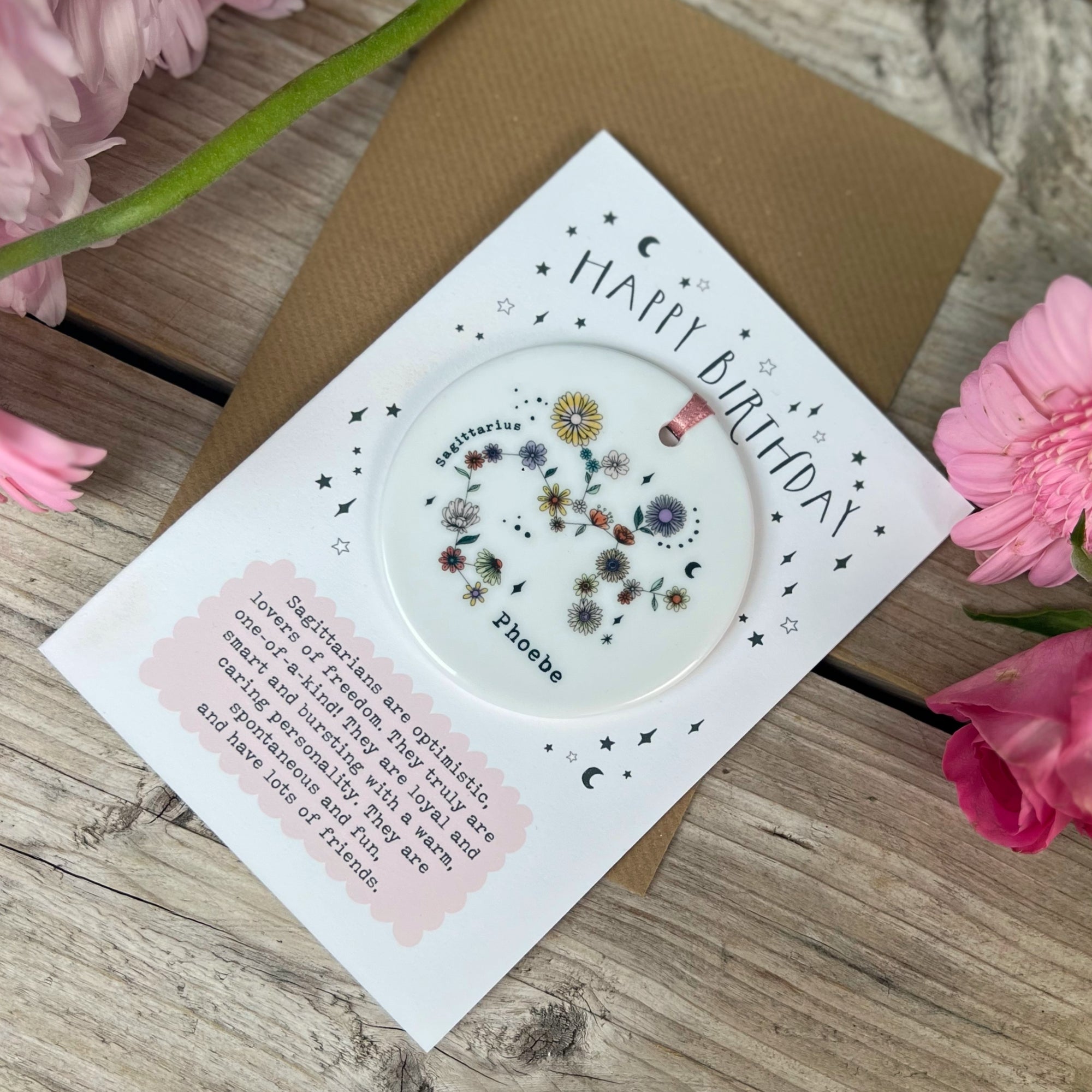 Zodiac Floral Star Constellation Keepsake Birthday Card