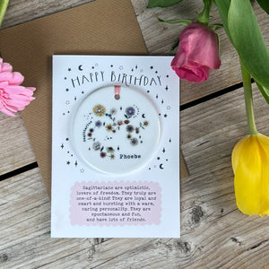 Zodiac Floral Star Constellation Keepsake Birthday Card