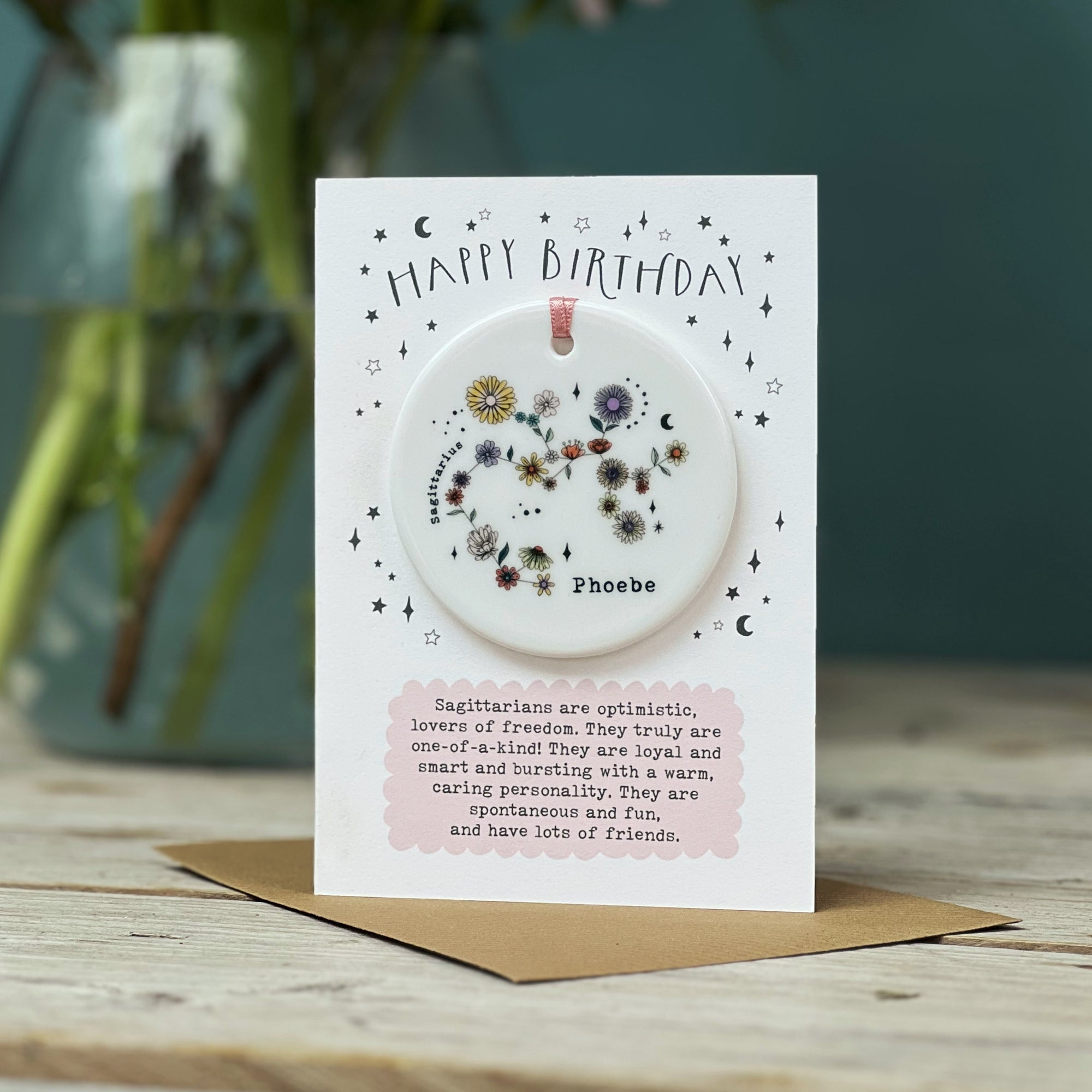 Zodiac Floral Star Constellation Keepsake Birthday Card