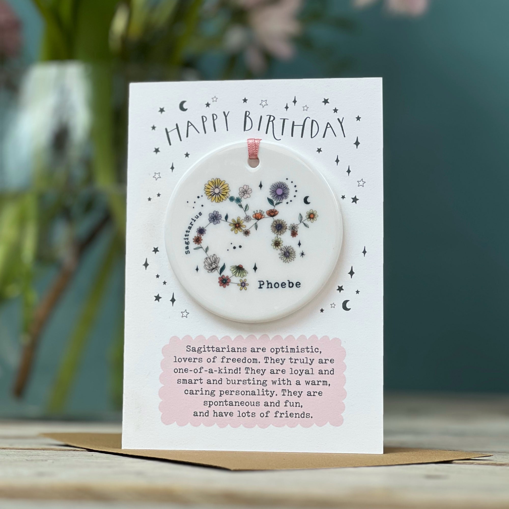 Zodiac Floral Star Constellation Keepsake Birthday Card