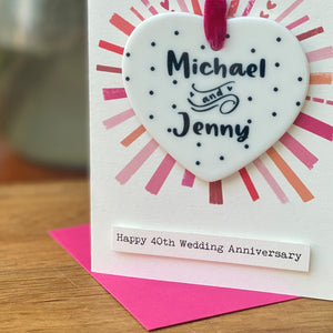 Ruby Wedding Anniversary Heart Decoration And Card