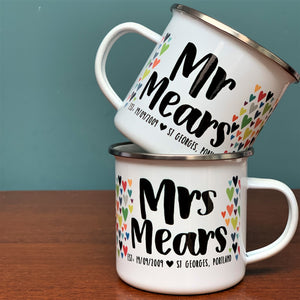 10 Year Anniversary Tin Years Mr And Mrs Personalised Enamel Mug Set