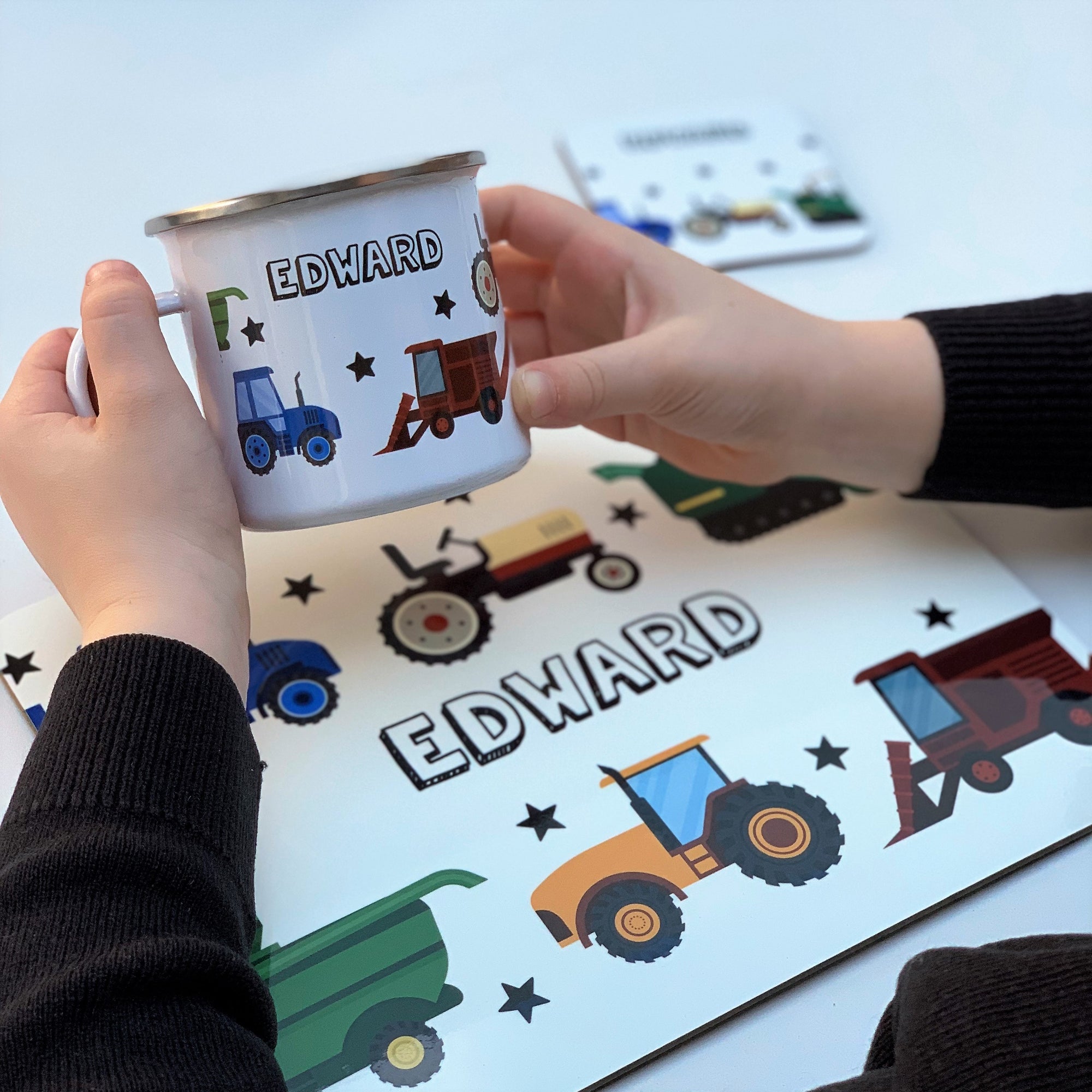 Tractors Placemat, Coaster & Enamel Mug Gift Set