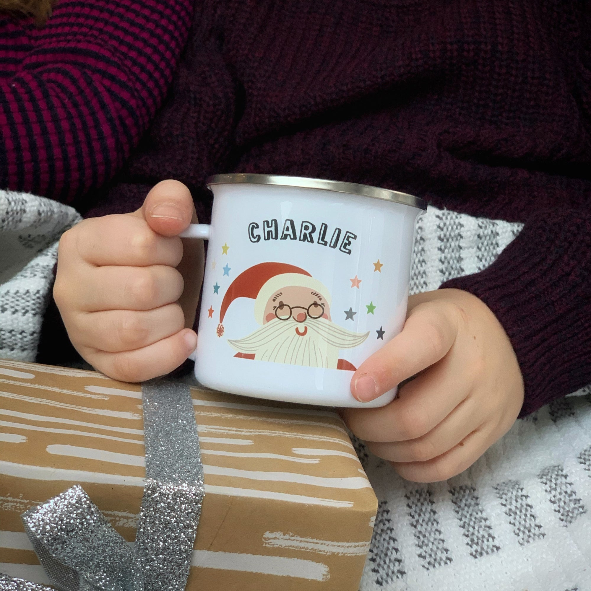 Christmas Enamel Mug with Father Christmas