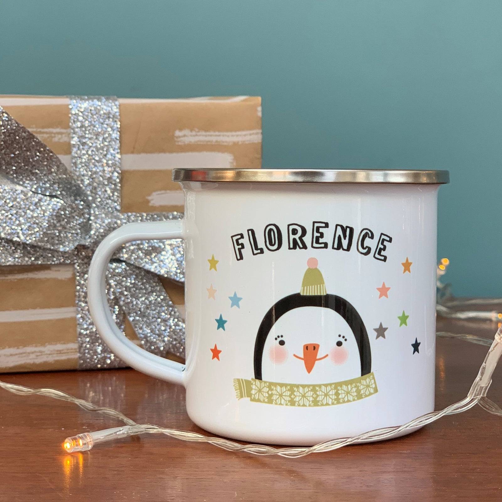 Christmas Enamel Mug With Penguin