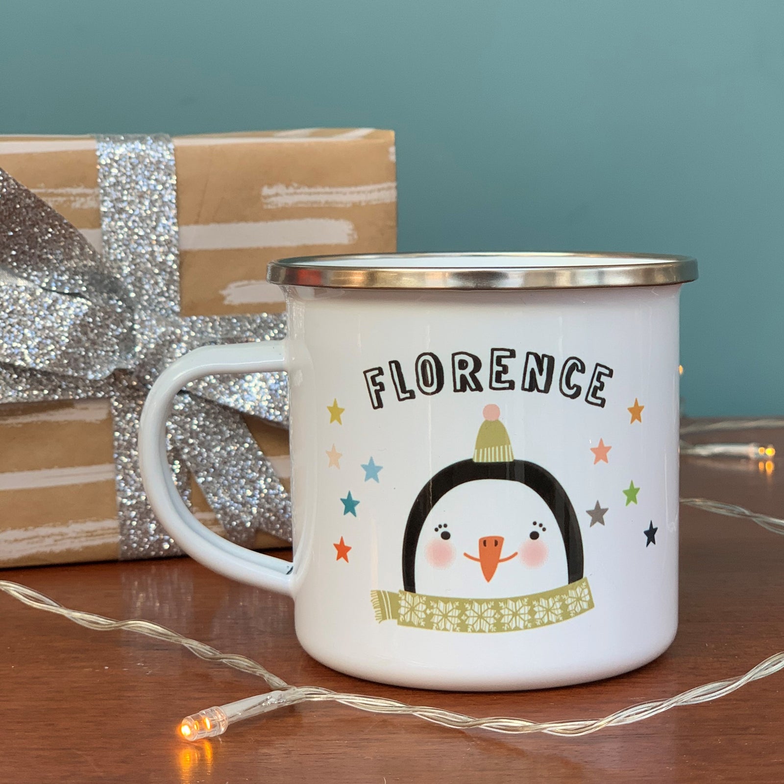 Christmas Enamel Mug With Penguin