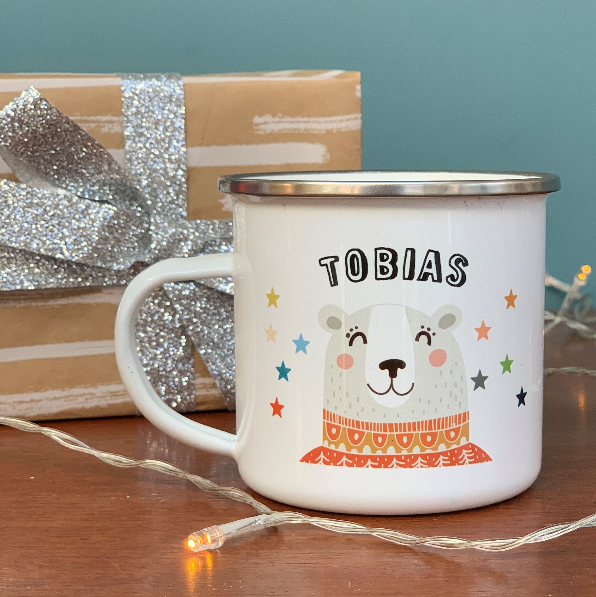 Christmas Enamel Mug With Winter Bear