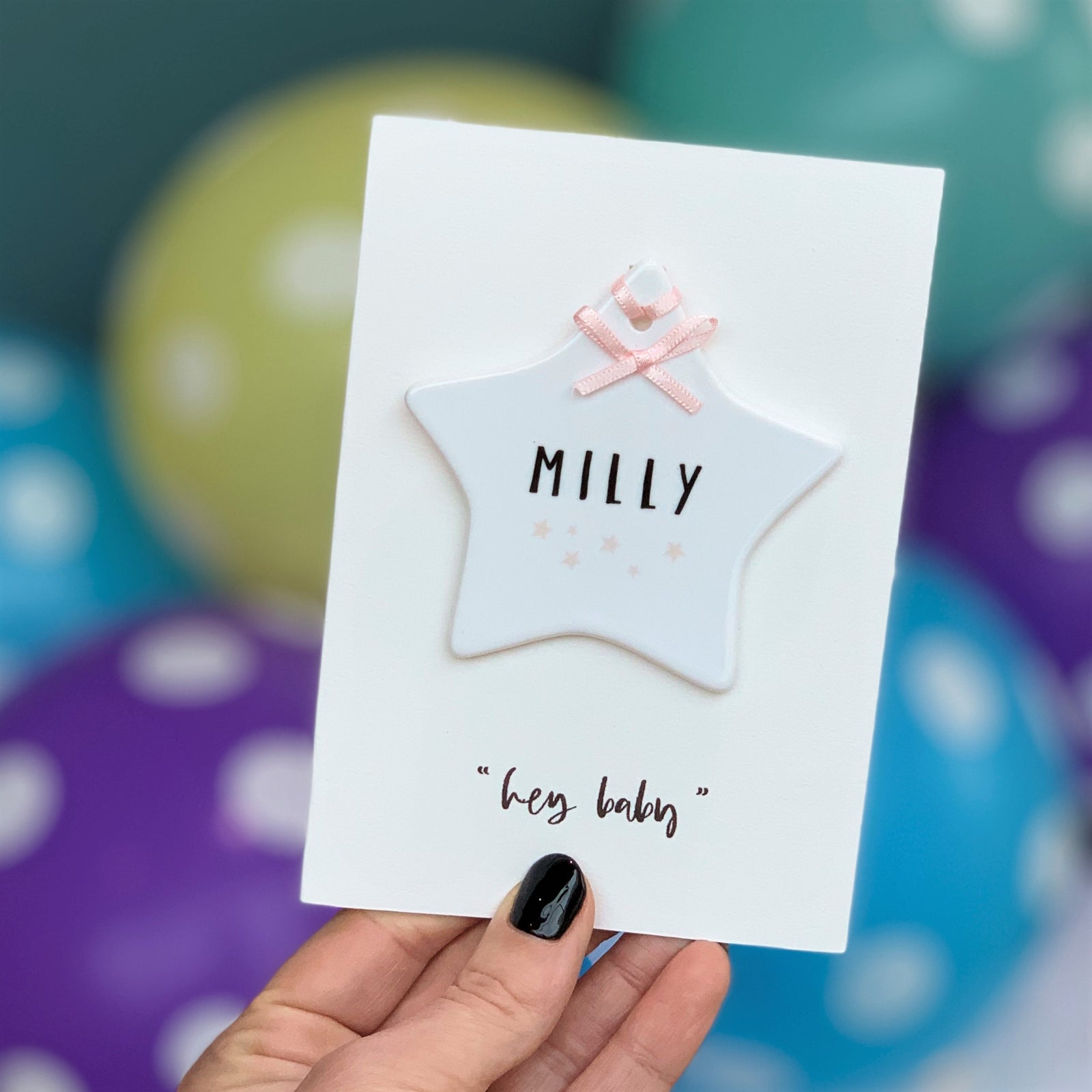 Hey Baby Card With Ceramic Star Decoration Keepsake - Hendog Designs