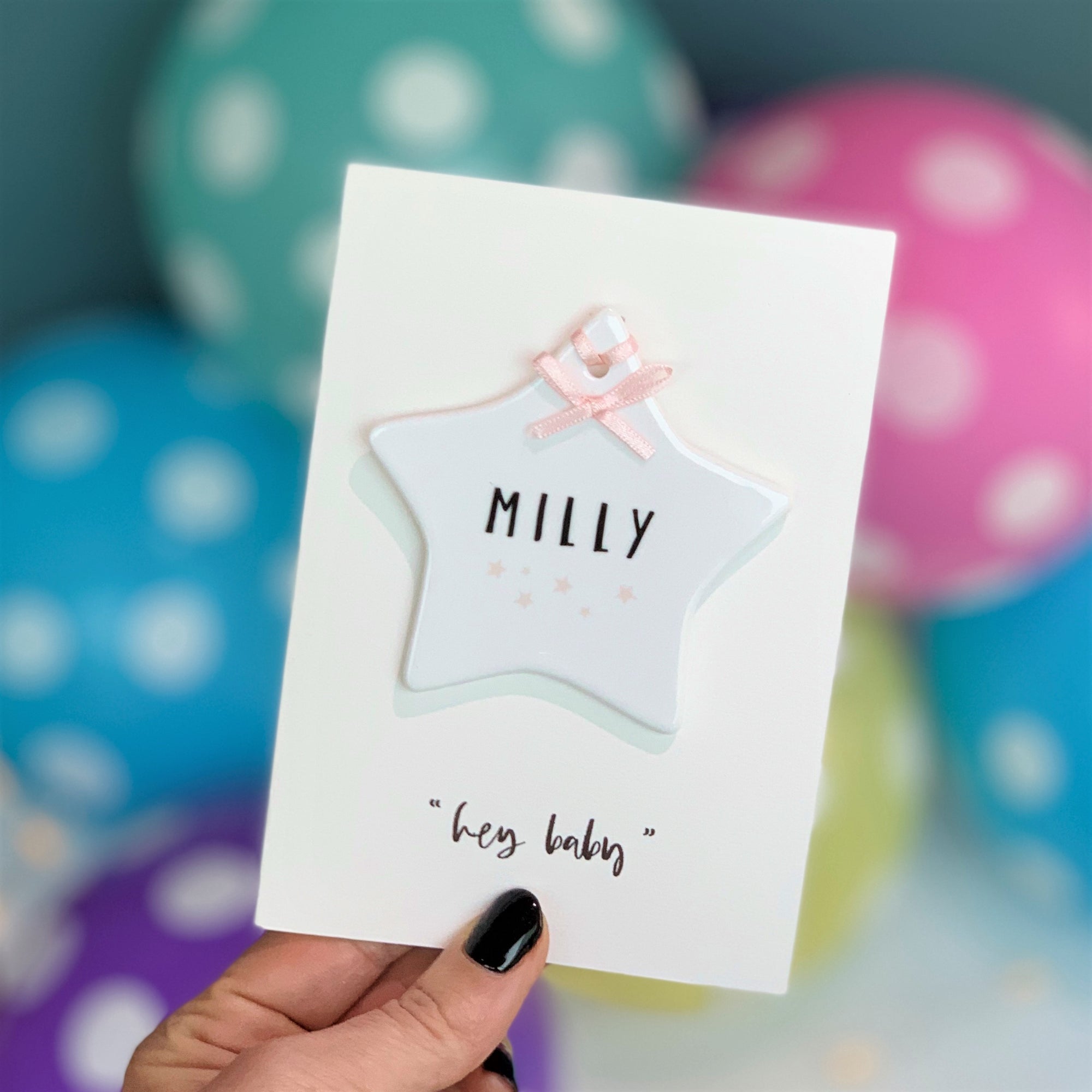 Hey Baby Card With Ceramic Star Decoration Keepsake