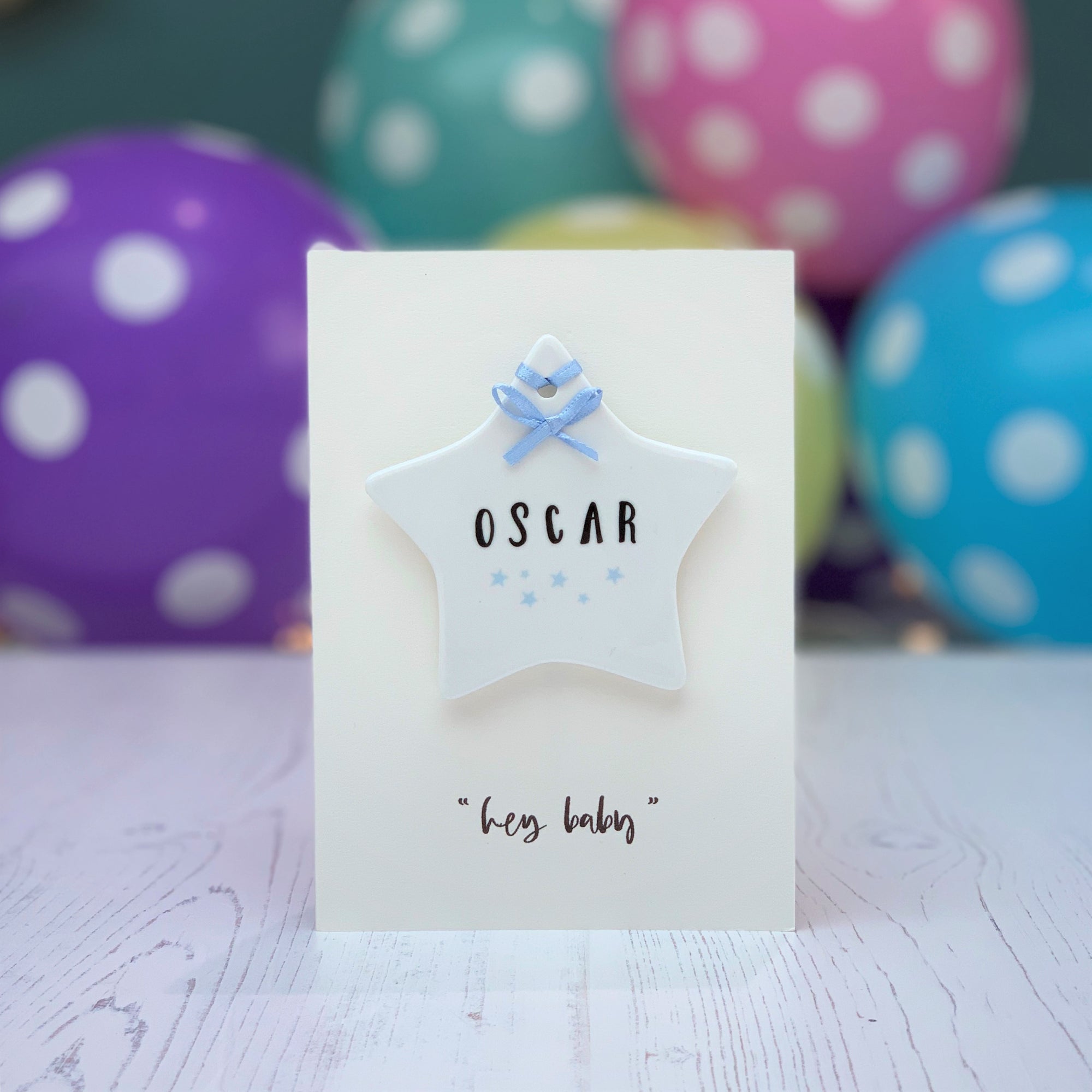 Hey Baby Card With Ceramic Star Decoration Keepsake