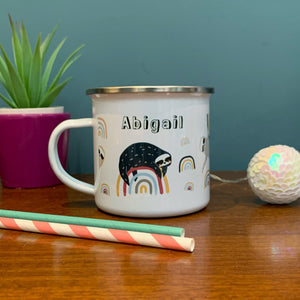 Sloths & Rainbows  Personalised Enamel Mug