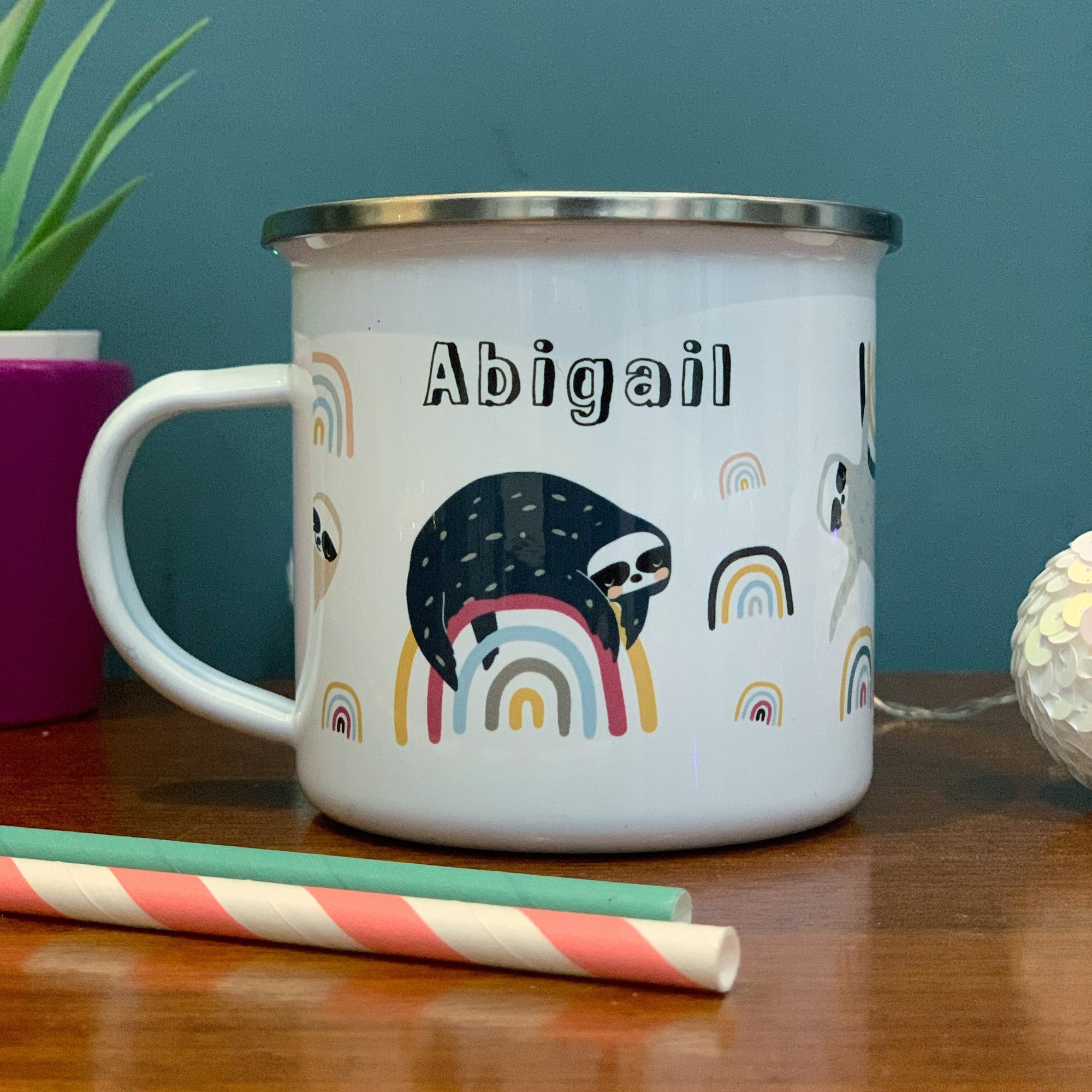 Sloths & Rainbows  Personalised Enamel Mug