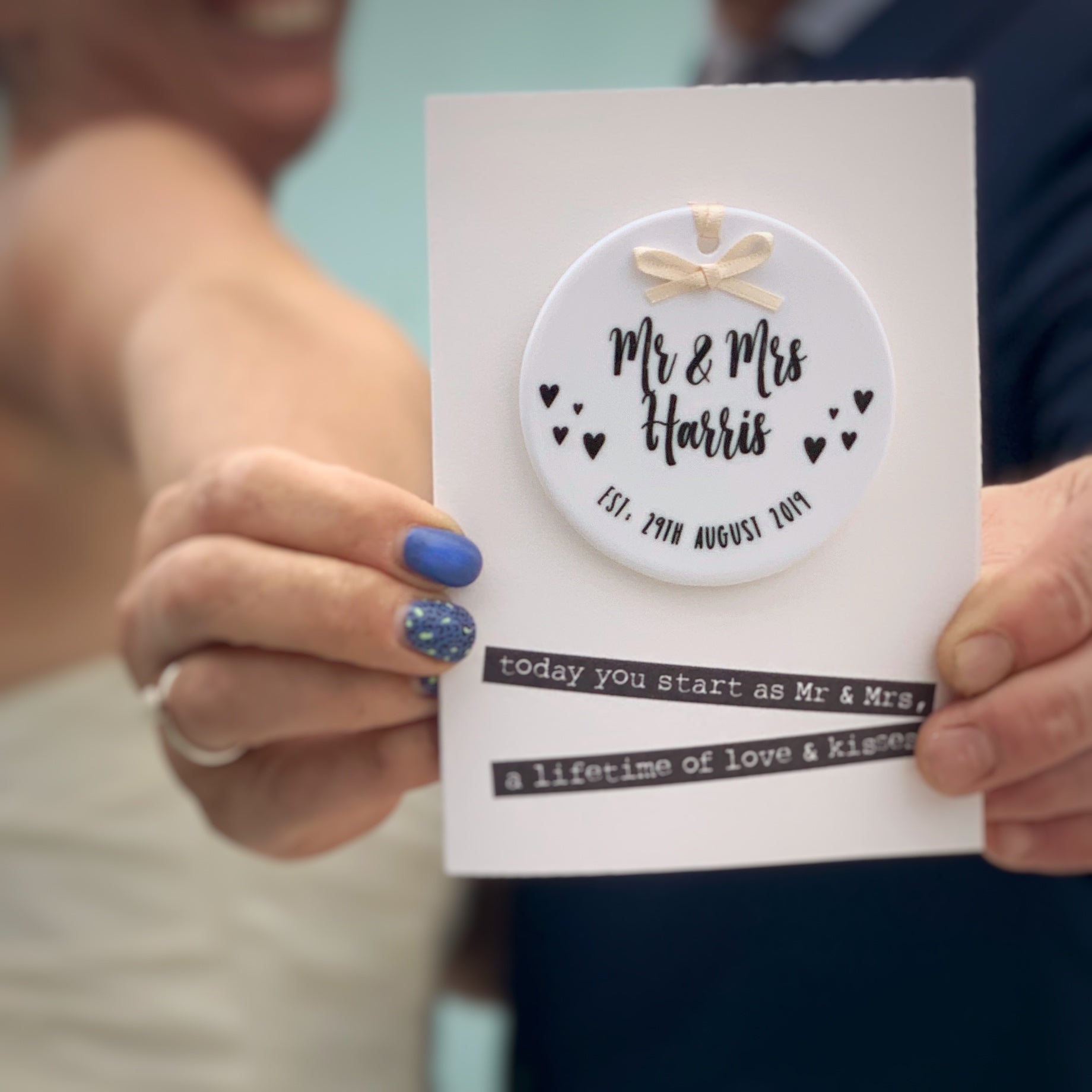 Wedding Card With Ceramic Round Keepsake - Hendog Designs