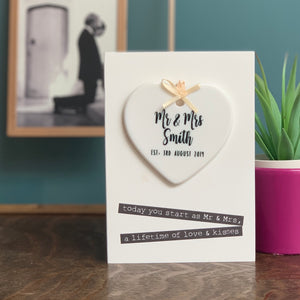 Luxury Wedding Card With Heart Ceramic Keepsake